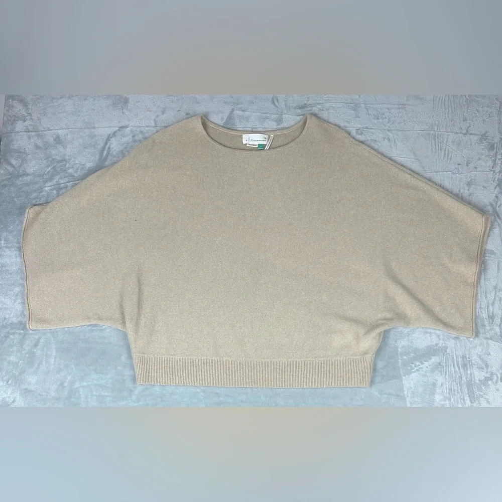 Anthropologie Cashmere Poncho Sweater Plus 1X Beige Boxy Boat Neck Old Money New - Picture 2 of 10
